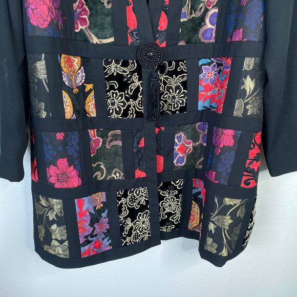 Vintage DIANE FREIS Patchwork Collage Black Jacket Size Large Blazer Art to Wear - Picture 4 of 5